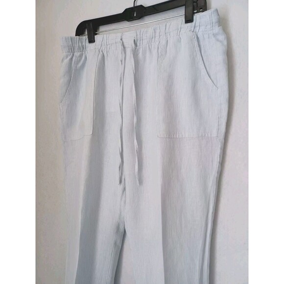 Kenar Women's Pin Striped Linen Drawstring  Cropped Pants Size Large - Picture 3 of 8